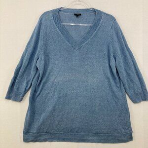 Talbots size 2X Light Blue V Neck 100% Linen 3/4 Sleeve Lightweight Sweater